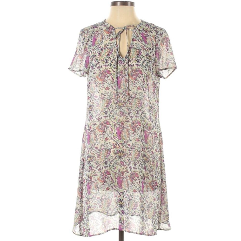 Daniel Rainn Dress Tie Neck‎ Floral Print Short Sleeve Sheer Women's Small Flowy